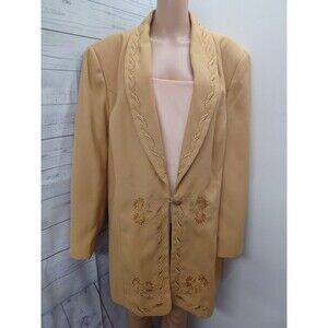 G.M.I. Woman Beige Embroidered Beaded Blazer Jacket 24W